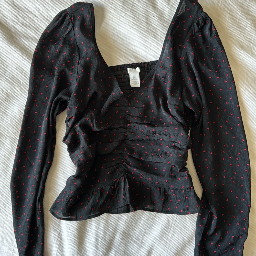 Heart Printed Black Long Sleeve Top